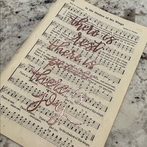 "In The Shadow of His Wings" Handmade Embossed Hymnal Page